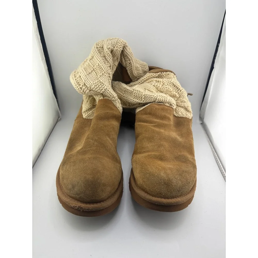 UGG Australia Lattice Cardy Boots Chestnut Suede Cream Knit 1011460 Womens 9